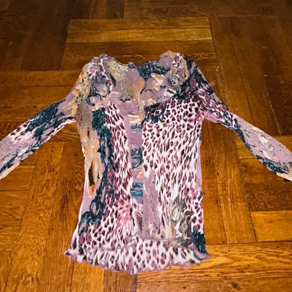 Vintage Pink and Brown Animal Print Blouse